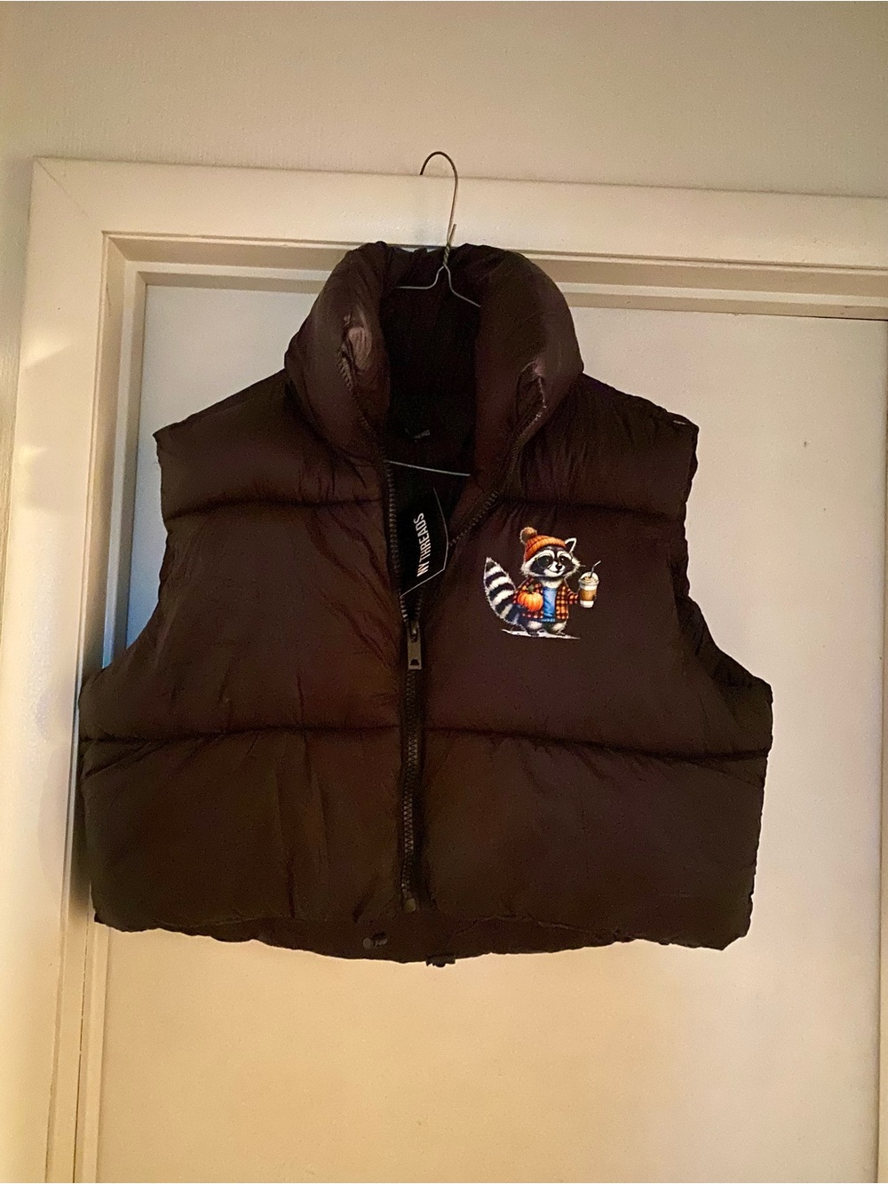 New woman’s Puffer Vest with Raccoon  - Black